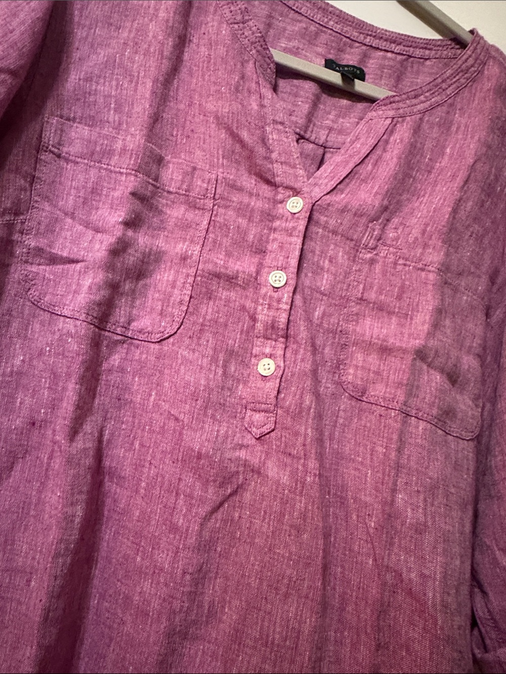 Talbots Rose Lavender Linen Henley Tunic - Picture 3 of 6